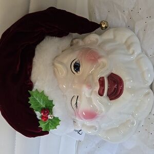 Fancy Faces Artist Signed Jolly Santa Ceramic Wall Decor - Red, White, and Green